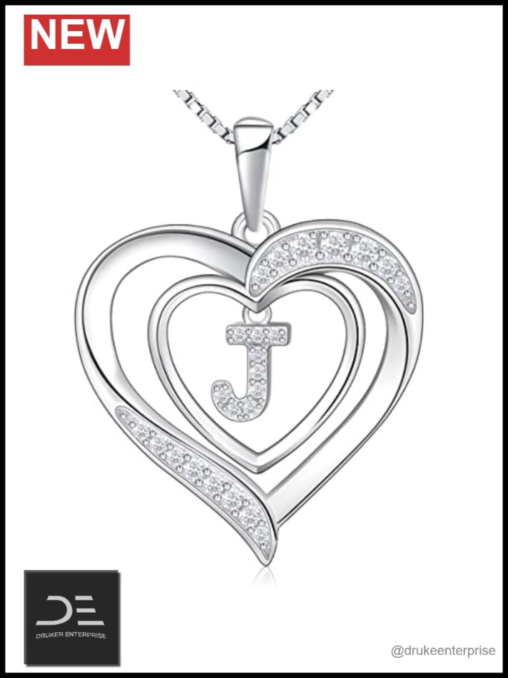 RIVIKO 925 Sterling Silver Heart Initial Necklace Pendant Cubic Zirconia